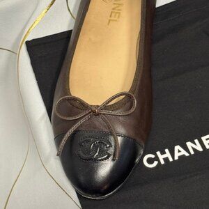 Chanel Brown & Black Lambskin Ballerina Flats – Size 41
